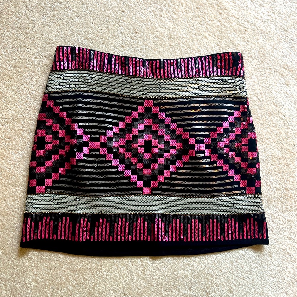 Forever21 black pink and silver sequin skirt